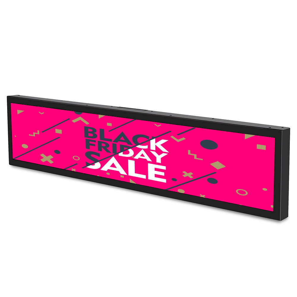 VETO 28 Inci Bar Terentang Lcd Display Indoor Ultra Wide Strip Rak Edge Iklan Digital Signage Untuk Supermarket