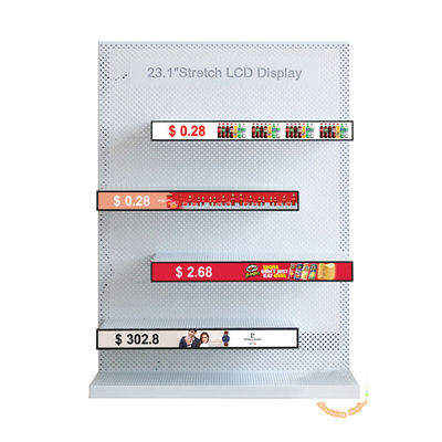 Kualitas 23Layar LCD Stretched Bar berukuran 0,1 inci dengan sentuh 10 titik dan kecerahan 500 cd/m2 untuk iklan tepi rak pabrik